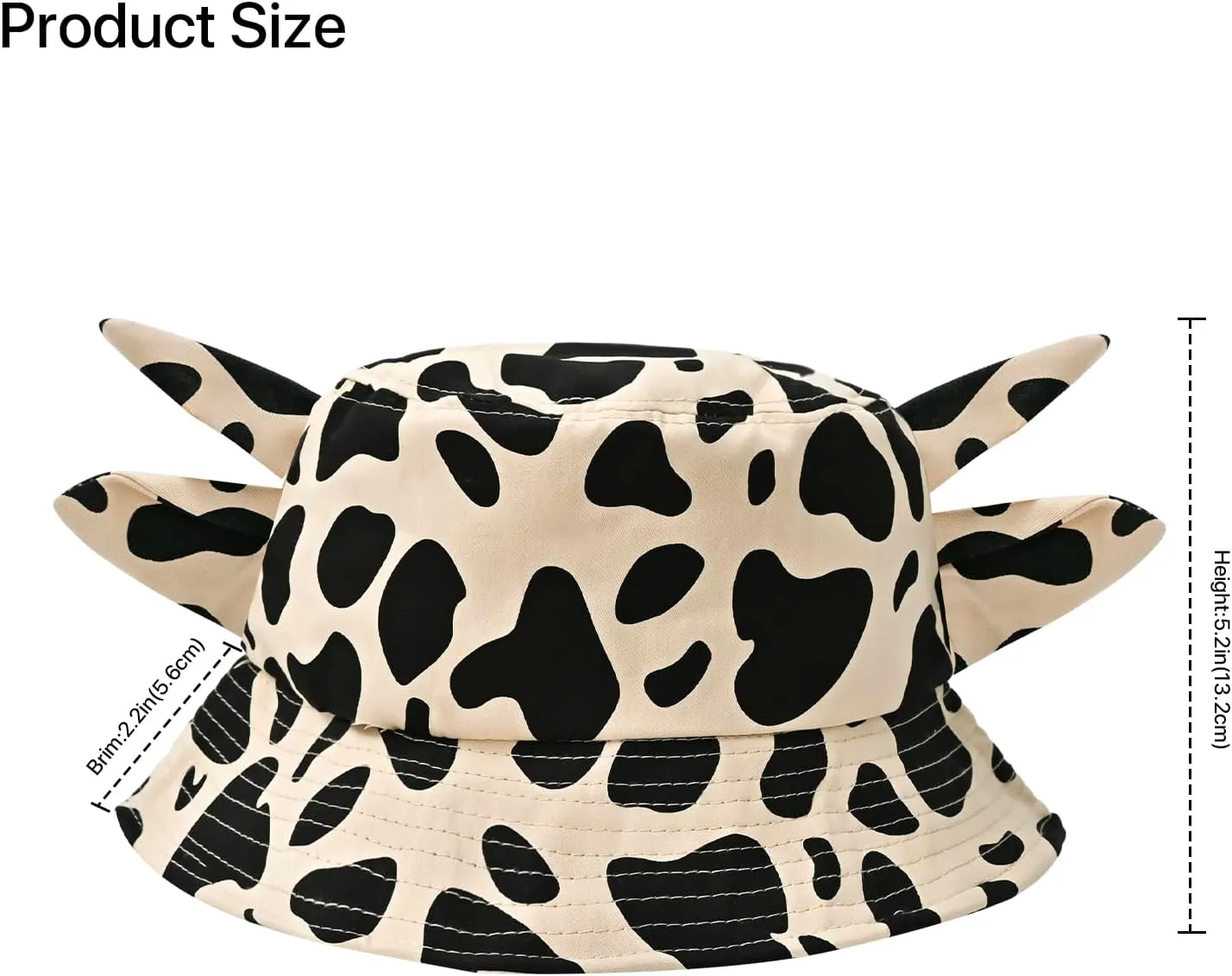 Cow Print Bucket Hat with Cute Horn Ears Cow Print Summer Beach Sun Hat Fisherman's Cow Bucket Hat
