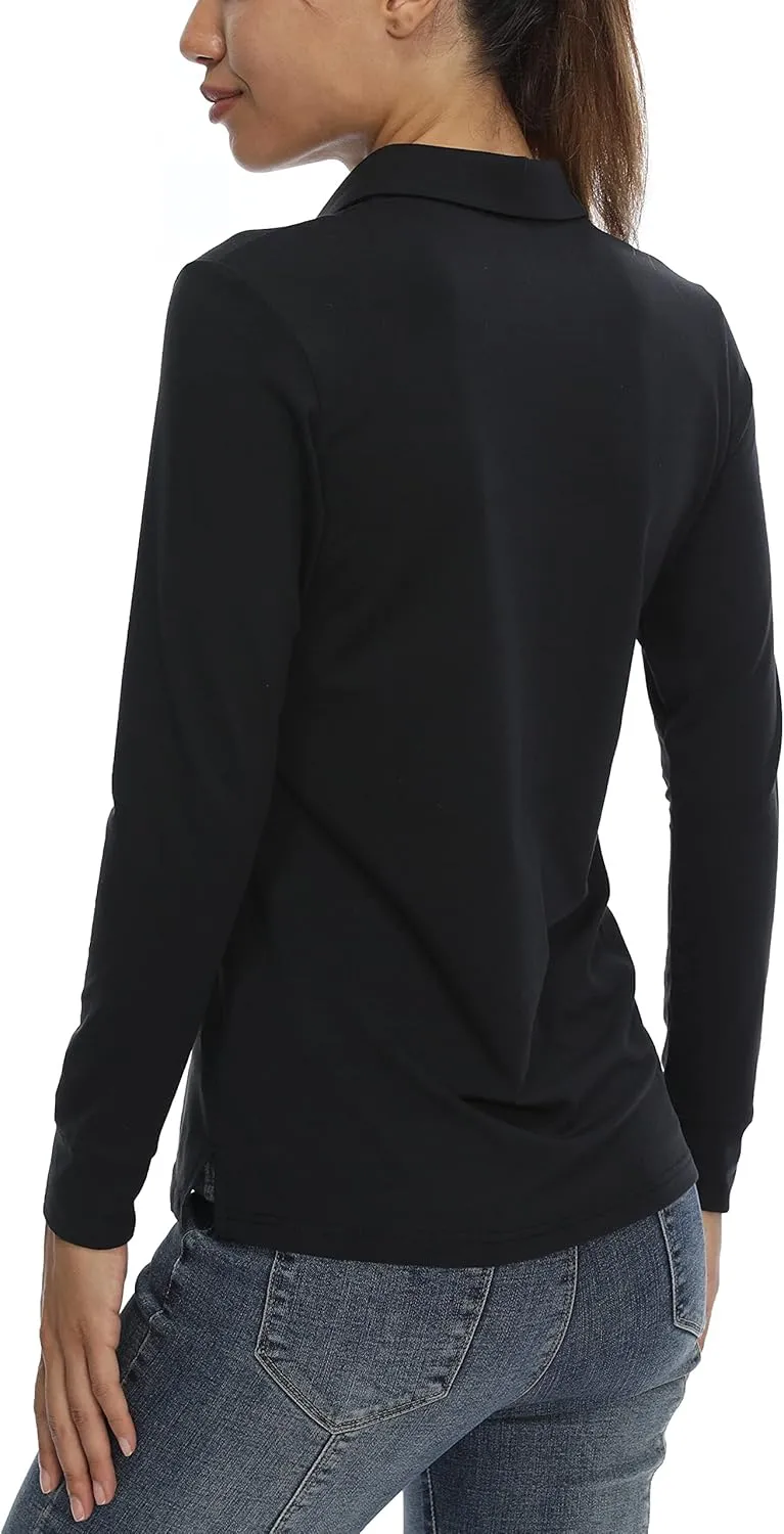CQC Women's Golf Polo Shirts Long Sleeve Sports Athletic Shirts Tennis Tops Fitness T-Shirt UPF 50  Quick Dry