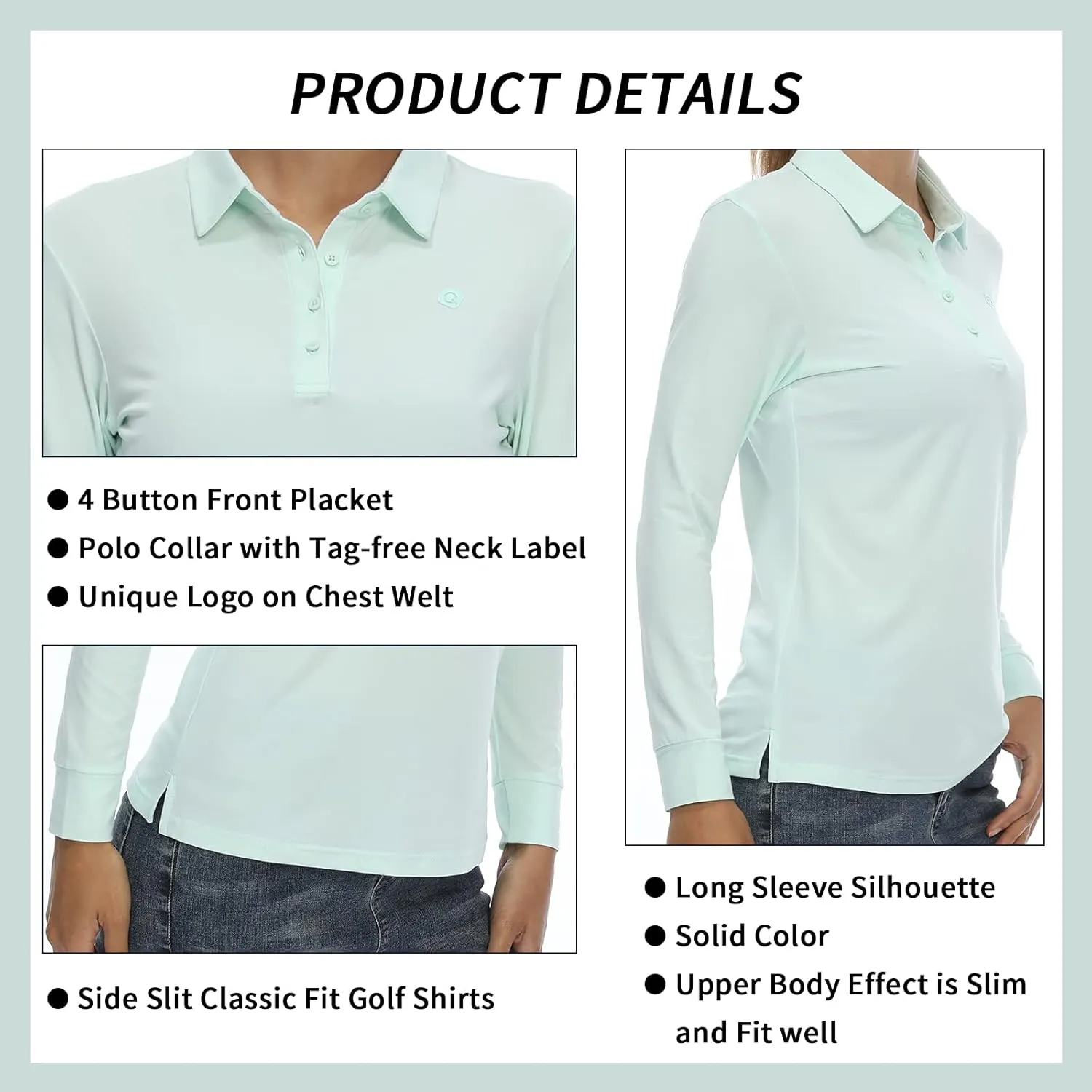 CQC Women's Golf Polo Shirts Long Sleeve Sports Athletic Shirts Tennis Tops Fitness T-Shirt UPF 50  Quick Dry