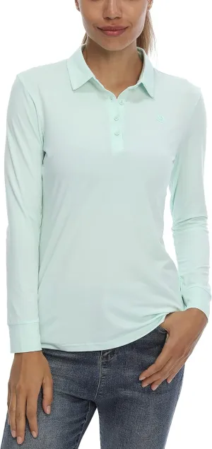 CQC Women's Golf Polo Shirts Long Sleeve Sports Athletic Shirts Tennis Tops Fitness T-Shirt UPF 50  Quick Dry