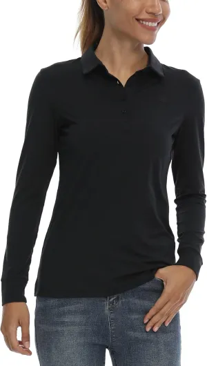 CQC Women's Golf Polo Shirts Long Sleeve Sports Athletic Shirts Tennis Tops Fitness T-Shirt UPF 50  Quick Dry