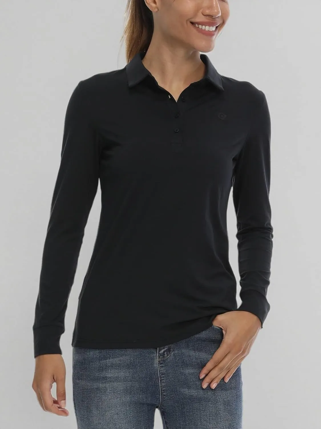 CQC Women's Golf Polo Shirts Long Sleeve Sports Athletic Shirts Tennis Tops Fitness T-Shirt UPF 50  Quick Dry
