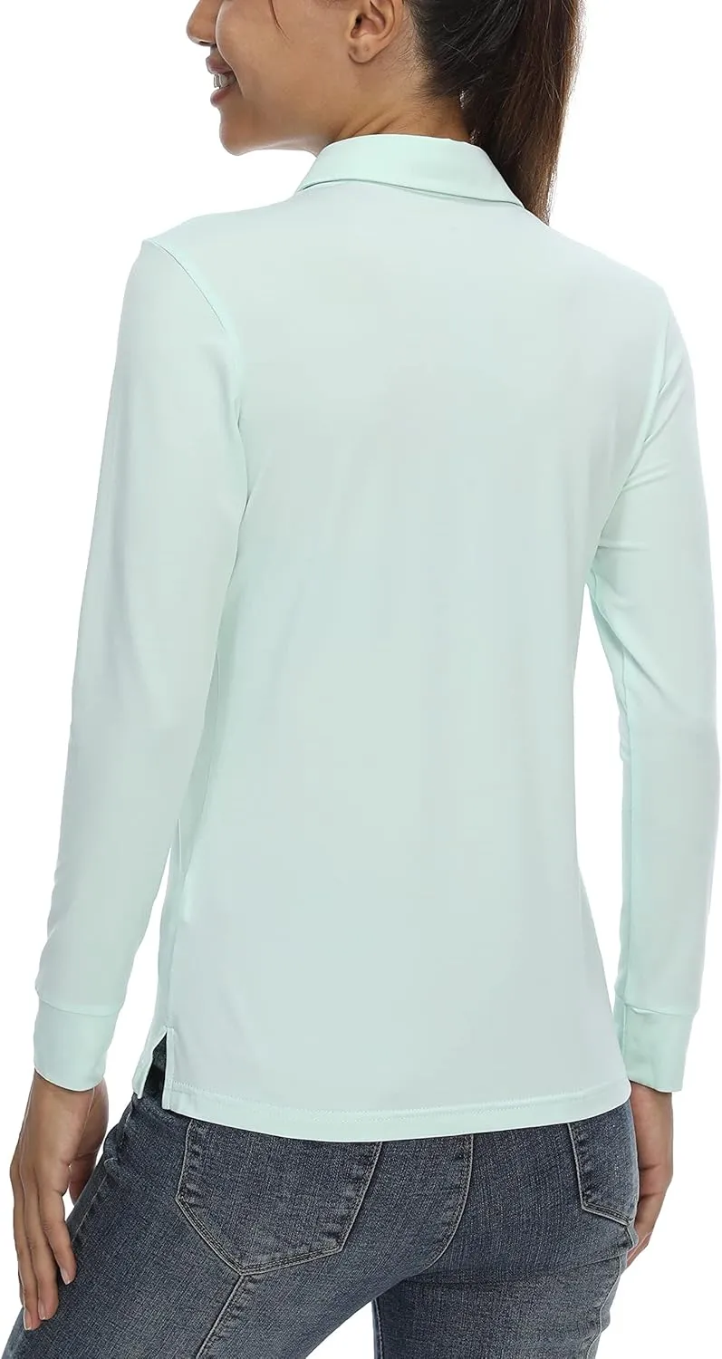 CQC Women's Golf Polo Shirts Long Sleeve Sports Athletic Shirts Tennis Tops Fitness T-Shirt UPF 50  Quick Dry