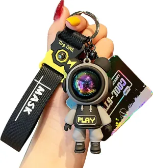 Creative Keychain Cool Robot Bear Keychains Backpack Bag Charm Wristlet Bracelet Key Chain Keyring for Women Men Girl Boy Grey