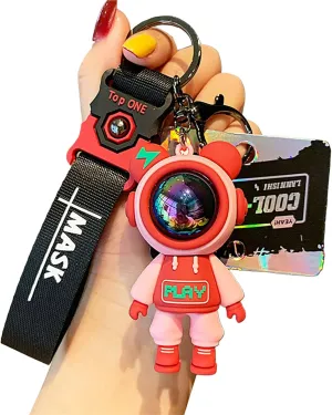 Creative Keychain Cool Robot Bear Keychains Backpack Bag Charm Wristlet Bracelet Key Chain Keyring for Women Men Girl Boy Red