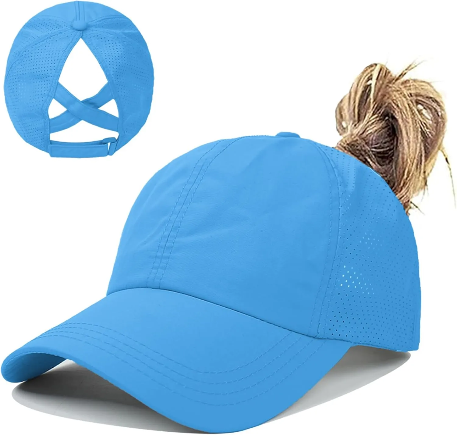 Criss Cross Ponytail Baseball Cap for Women Adjustable High Messy Bun Trucker Hats Quick Drying Mesh PonyCap
