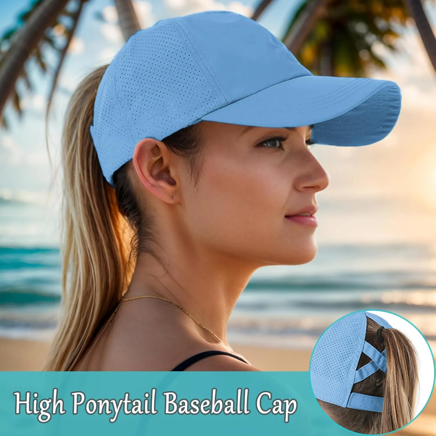 Criss Cross Ponytail Baseball Cap for Women Adjustable High Messy Bun Trucker Hats Quick Drying Mesh PonyCap