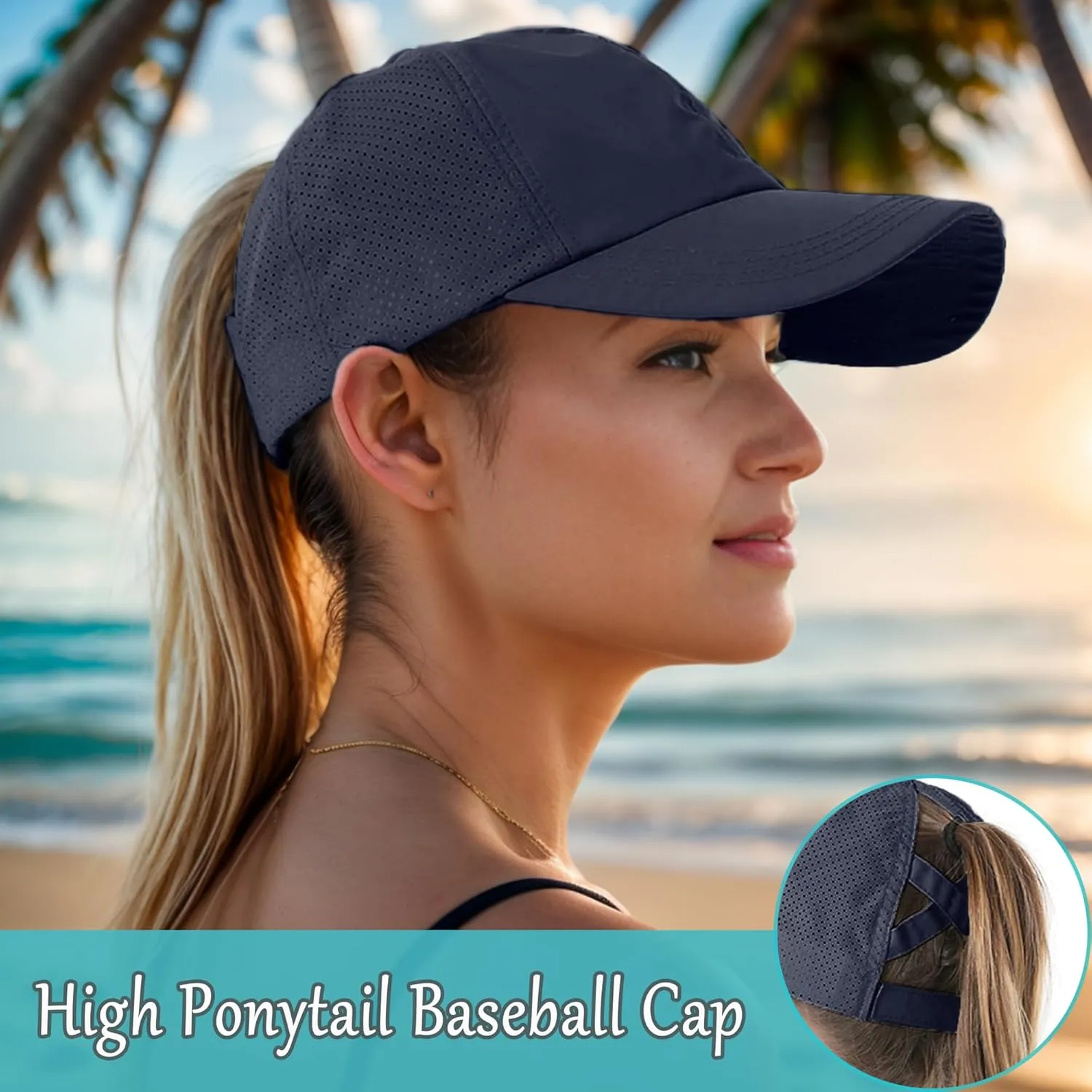 Criss Cross Ponytail Baseball Cap for Women Adjustable High Messy Bun Trucker Hats Quick Drying Mesh PonyCap