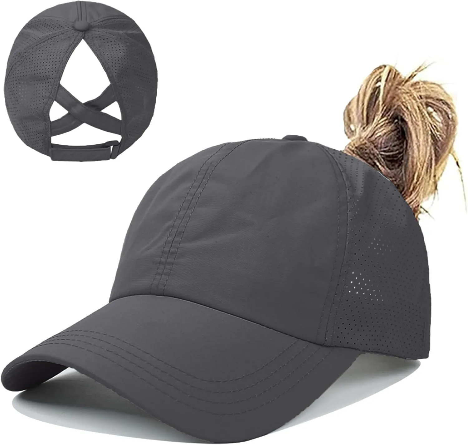 Criss Cross Ponytail Baseball Cap for Women Adjustable High Messy Bun Trucker Hats Quick Drying Mesh PonyCap