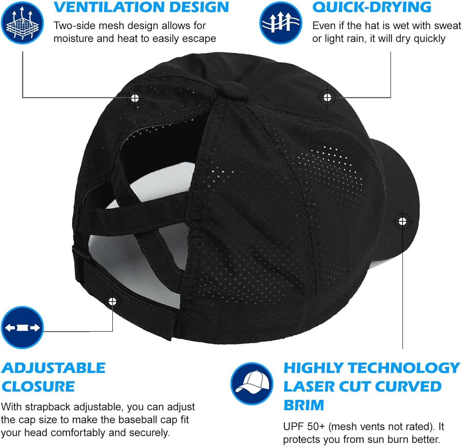 Criss Cross Ponytail Baseball Cap for Women Adjustable High Messy Bun Trucker Hats Quick Drying Mesh PonyCap