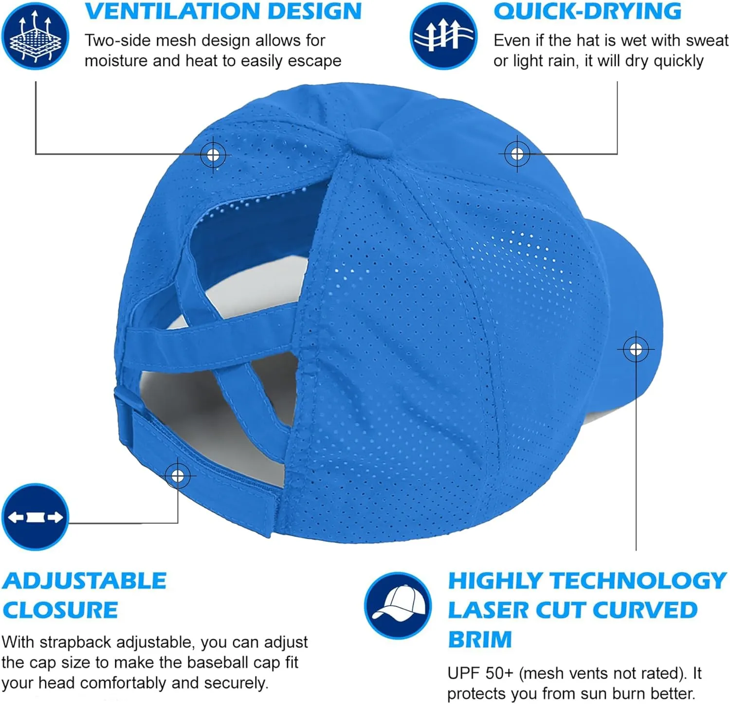 Criss Cross Ponytail Baseball Cap for Women Adjustable High Messy Bun Trucker Hats Quick Drying Mesh PonyCap