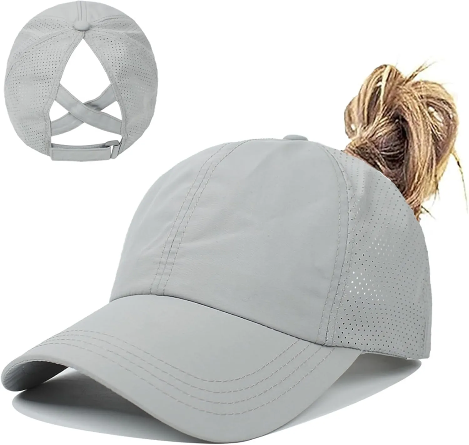 Criss Cross Ponytail Baseball Cap for Women Adjustable High Messy Bun Trucker Hats Quick Drying Mesh PonyCap