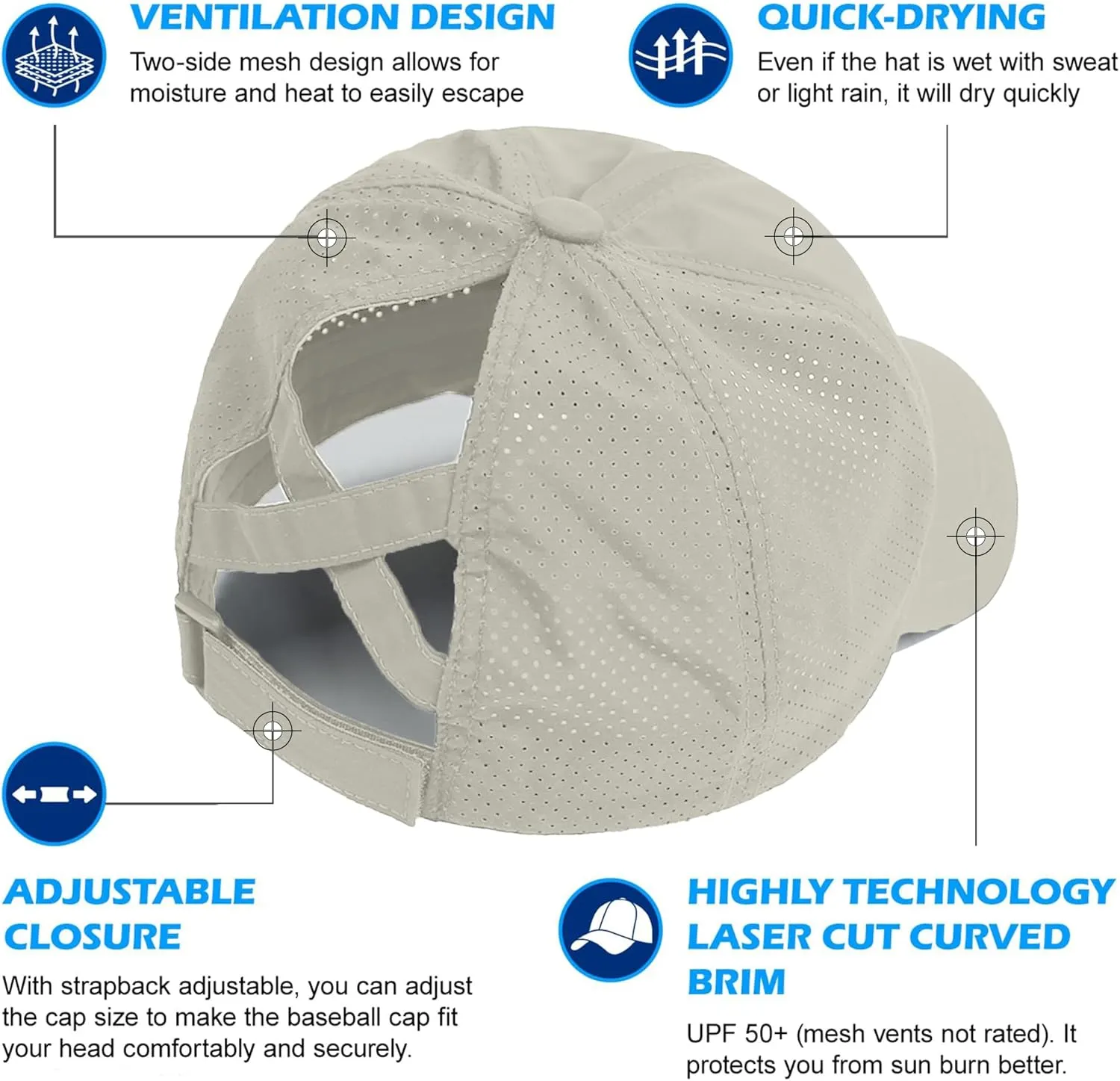 Criss Cross Ponytail Baseball Cap for Women Adjustable High Messy Bun Trucker Hats Quick Drying Mesh PonyCap
