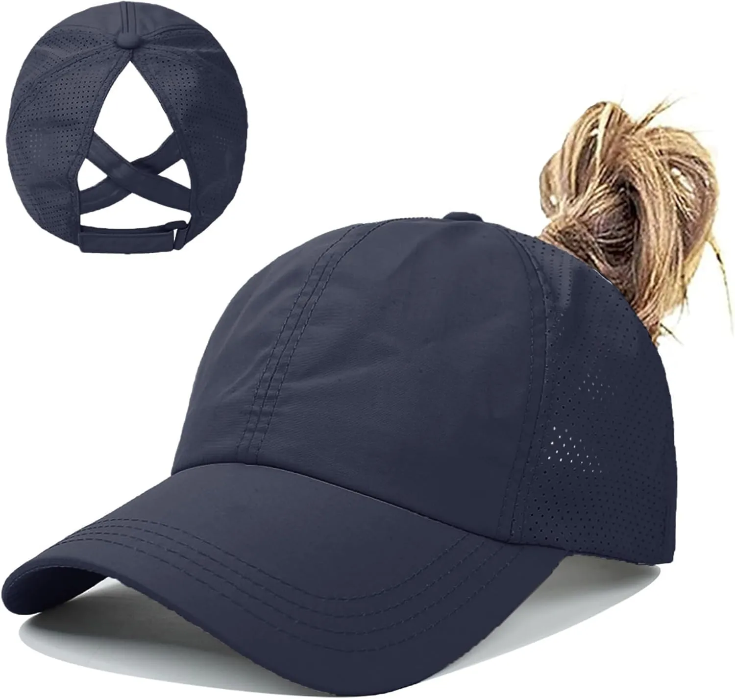 Criss Cross Ponytail Baseball Cap for Women Adjustable High Messy Bun Trucker Hats Quick Drying Mesh PonyCap