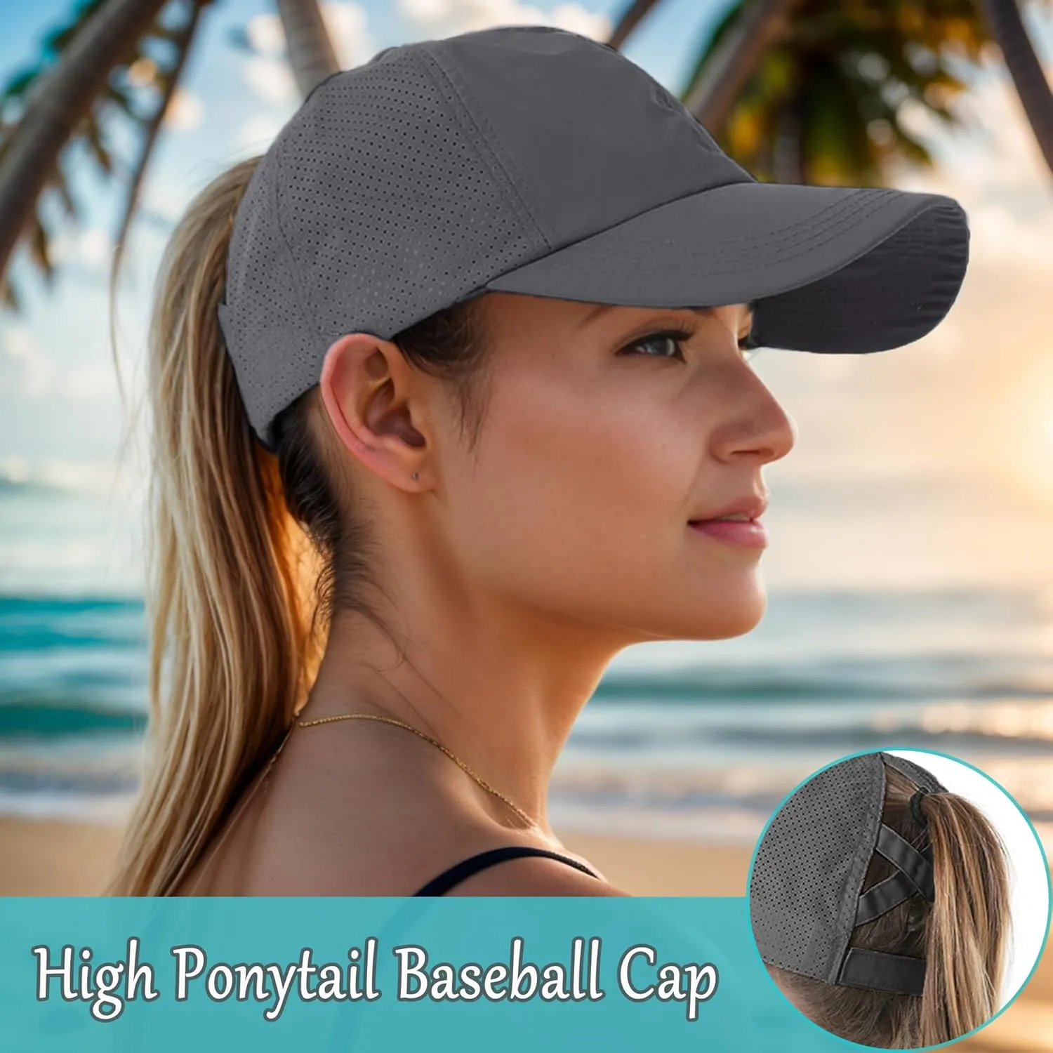 Criss Cross Ponytail Baseball Cap for Women Adjustable High Messy Bun Trucker Hats Quick Drying Mesh PonyCap