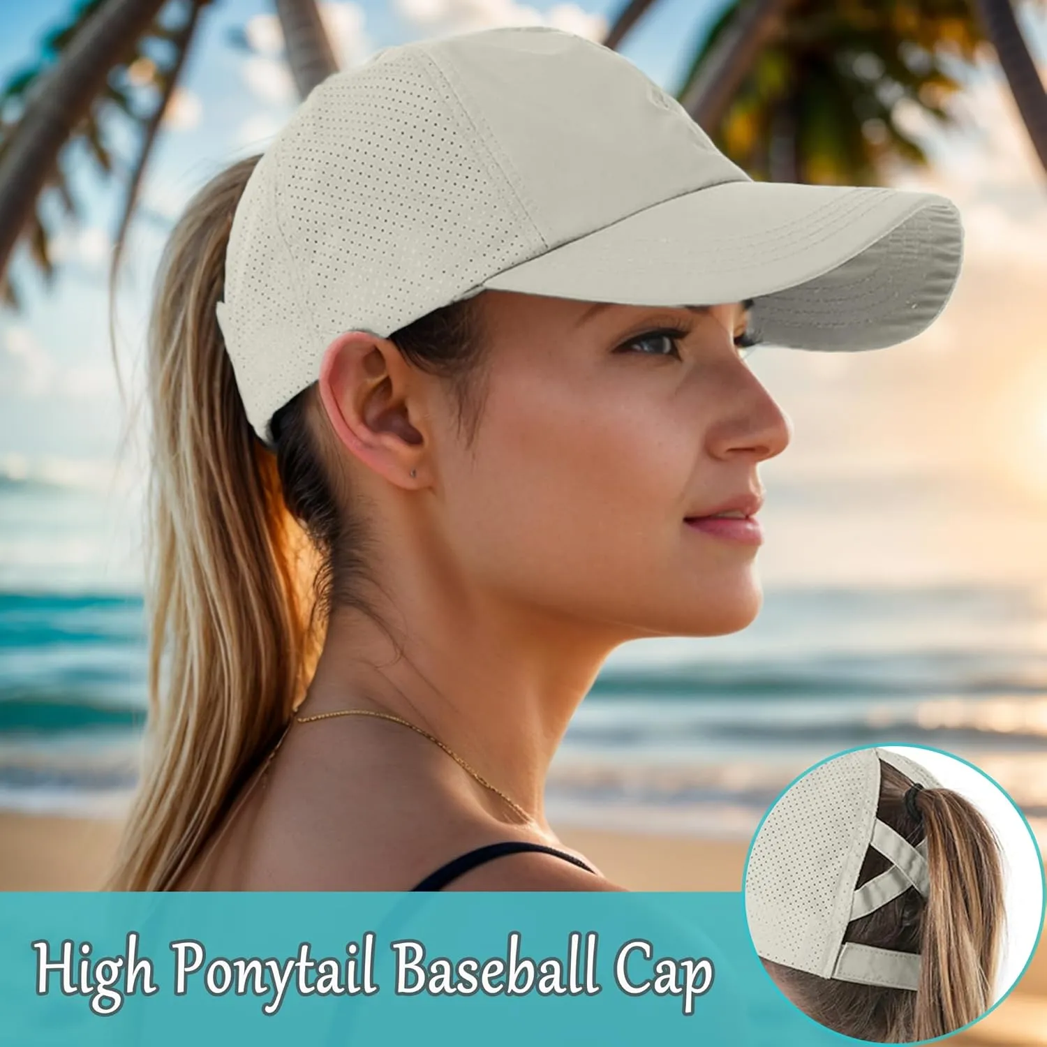 Criss Cross Ponytail Baseball Cap for Women Adjustable High Messy Bun Trucker Hats Quick Drying Mesh PonyCap