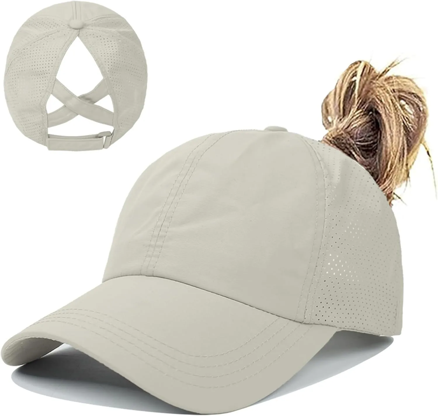 Criss Cross Ponytail Baseball Cap for Women Adjustable High Messy Bun Trucker Hats Quick Drying Mesh PonyCap