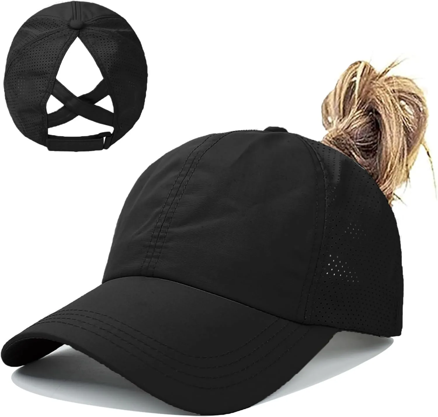 Criss Cross Ponytail Baseball Cap for Women Adjustable High Messy Bun Trucker Hats Quick Drying Mesh PonyCap