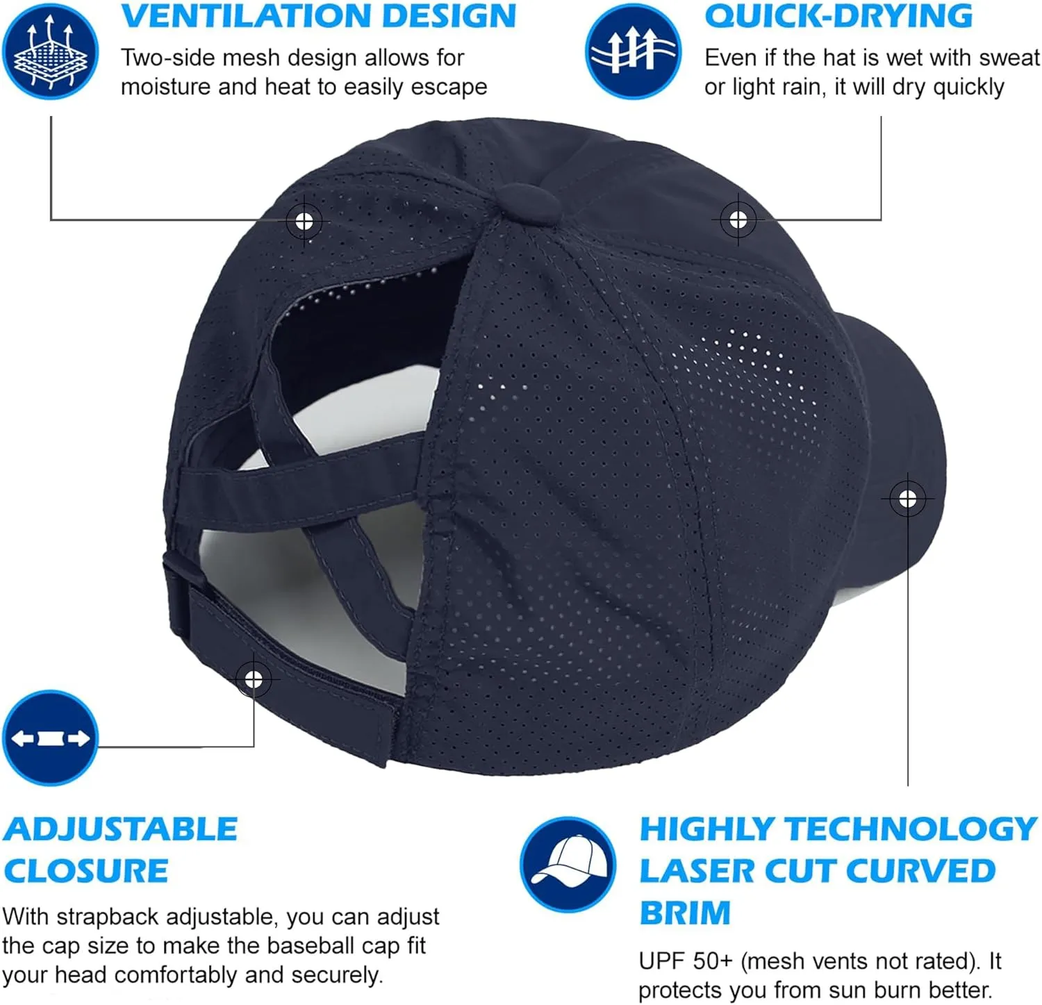 Criss Cross Ponytail Baseball Cap for Women Adjustable High Messy Bun Trucker Hats Quick Drying Mesh PonyCap