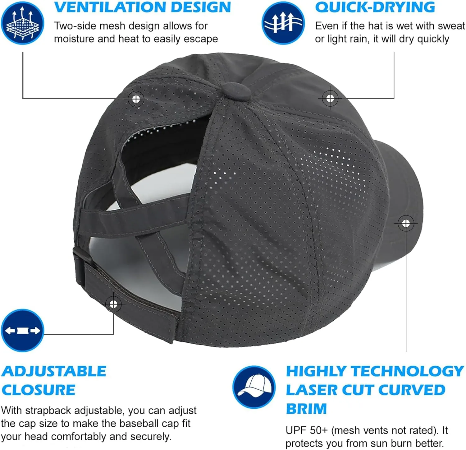 Criss Cross Ponytail Baseball Cap for Women Adjustable High Messy Bun Trucker Hats Quick Drying Mesh PonyCap