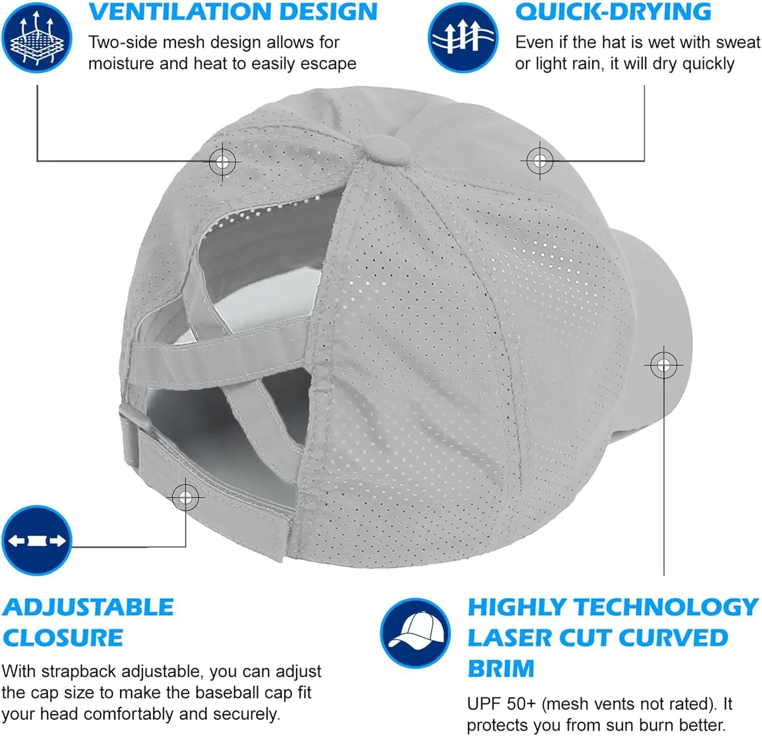 Criss Cross Ponytail Baseball Cap for Women Adjustable High Messy Bun Trucker Hats Quick Drying Mesh PonyCap