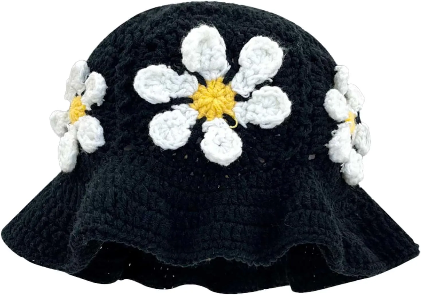 Crochet Bucket Hat for Women Flower Knit Hat Hollow Out Foldable Cap Hats