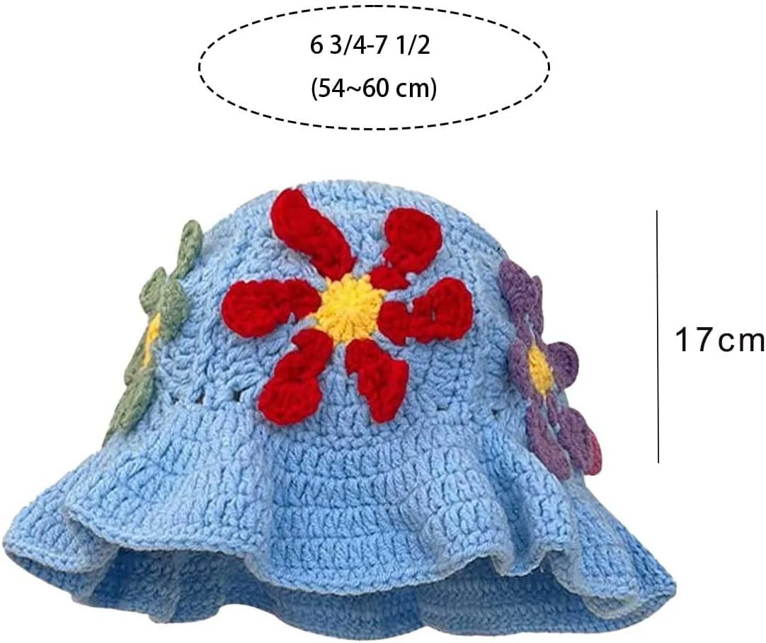 Crochet Bucket Hat for Women Flower Knit Hat Hollow Out Foldable Cap Hats