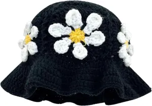 Crochet Bucket Hat for Women Flower Knit Hat Hollow Out Foldable Cap Hats