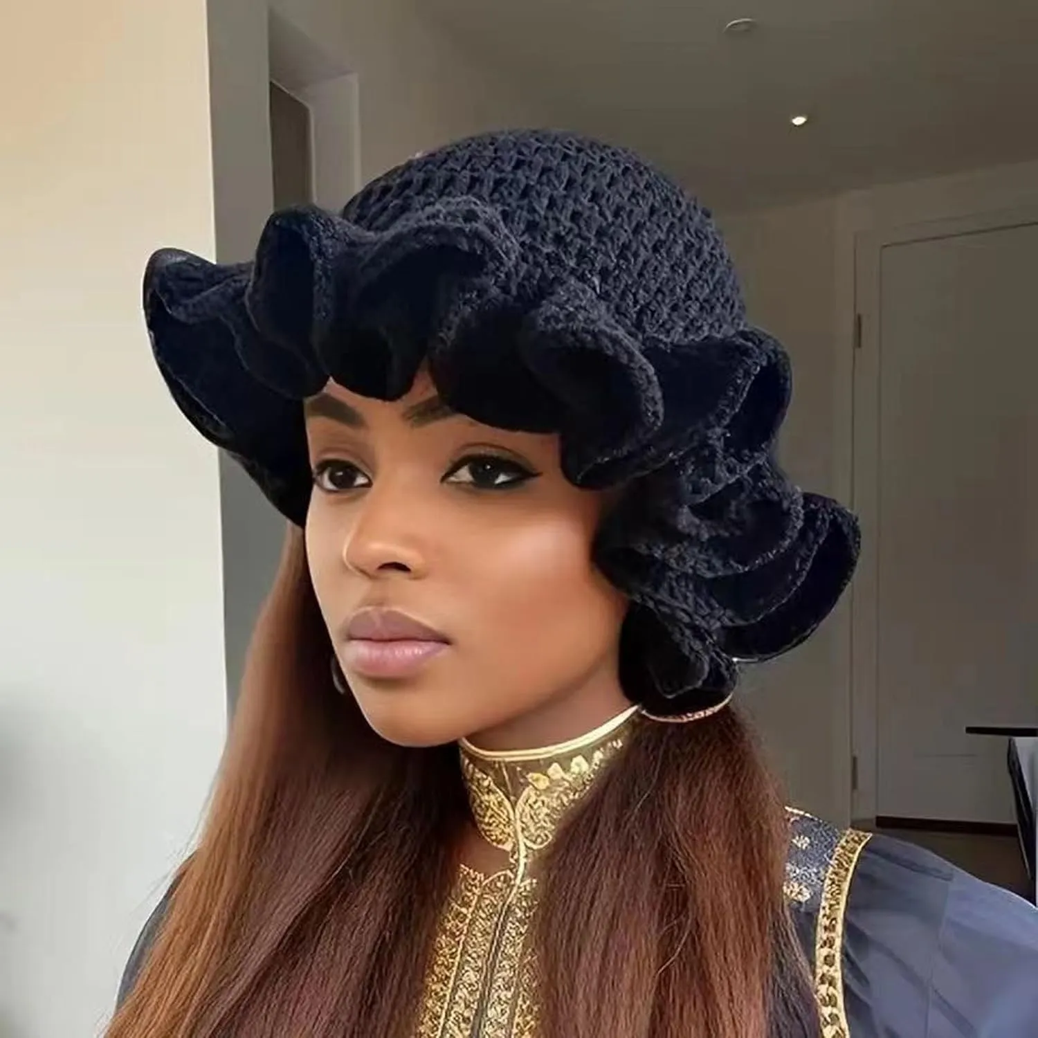 Crochet Bucket Hat Women Trendy Knit Floppy Cap Cute Boho Handmade Beanies Outdoor Boho Travel Fishing Hat