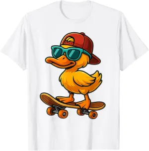 Cute Duck With Sunglasses Playing Skateboard men women Kids T-Shirt