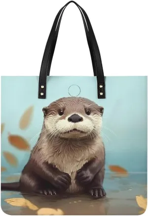 Cute Otter Tote Bag Durable Water-Resistant Handbags Lightweight Tote for Travel Work Book