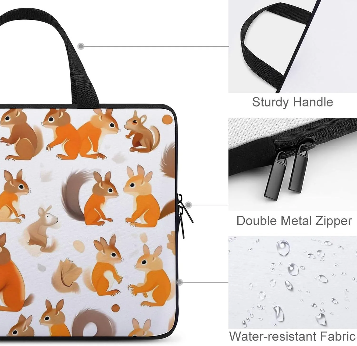 Cute Squirrels Laptop Bag Durable Laptop Sleeve Water-Resistant Notebook Bag for Computer Or Tablet