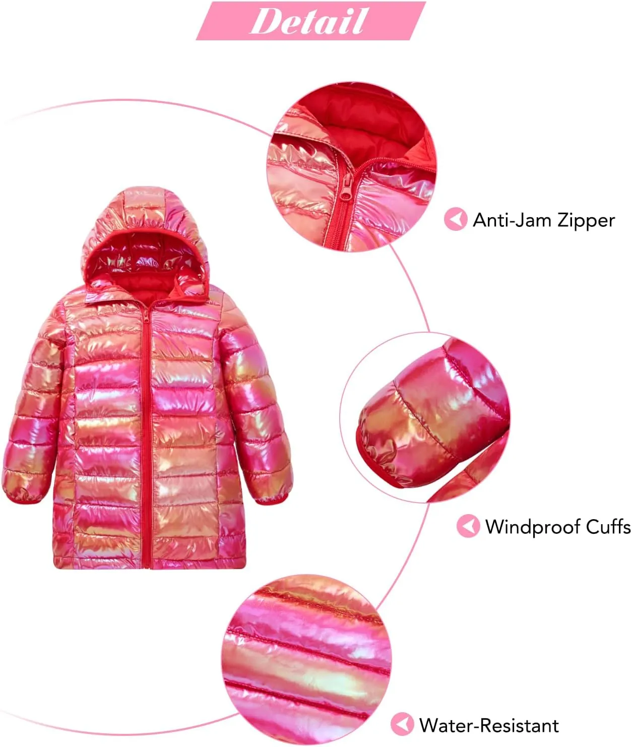 Cutemile 6-12 Years Girls Winter Jacket Long Puffer Coat Water Resistant with Hooded