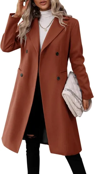 Danedvi Womens Long Double Breasted Coats Lapel Collar Pea Coat Winter Slim Fit Jackets Trench Coat Outwear
