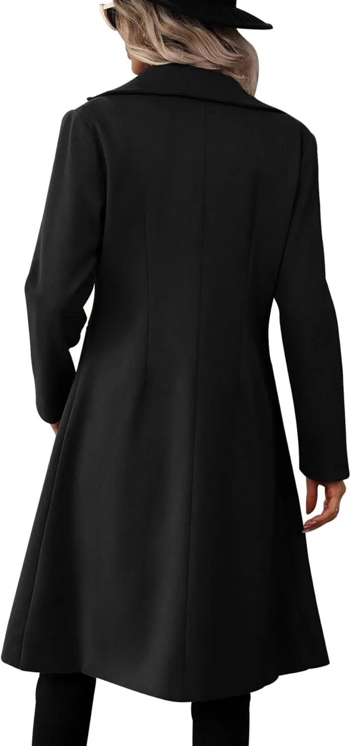 Danedvi Womens Long Double Breasted Coats Lapel Collar Pea Coat Winter Slim Fit Jackets Trench Coat Outwear