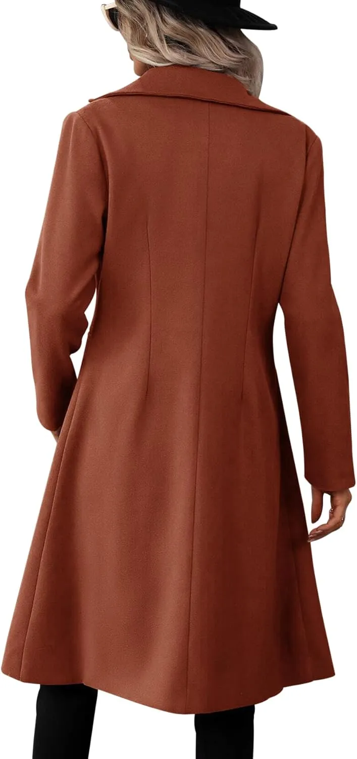 Danedvi Womens Long Double Breasted Coats Lapel Collar Pea Coat Winter Slim Fit Jackets Trench Coat Outwear