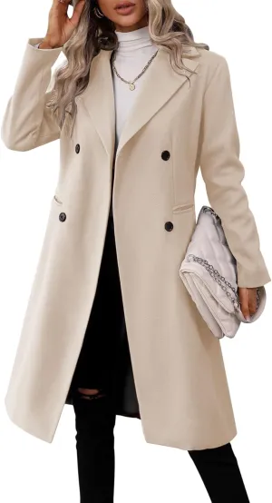 Danedvi Womens Long Double Breasted Coats Lapel Collar Pea Coat Winter Slim Fit Jackets Trench Coat Outwear