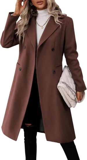 Danedvi Womens Long Double Breasted Coats Lapel Collar Pea Coat Winter Slim Fit Jackets Trench Coat Outwear