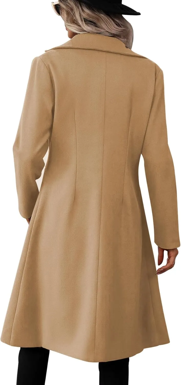 Danedvi Womens Long Double Breasted Coats Lapel Collar Pea Coat Winter Slim Fit Jackets Trench Coat Outwear
