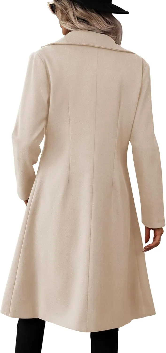 Danedvi Womens Long Double Breasted Coats Lapel Collar Pea Coat Winter Slim Fit Jackets Trench Coat Outwear