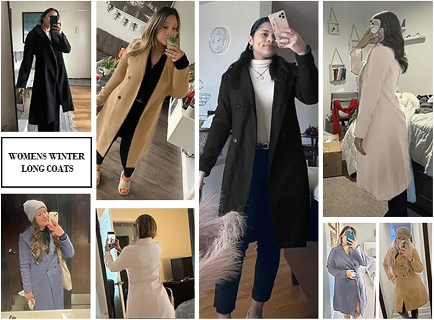 Danedvi Womens Long Double Breasted Coats Lapel Collar Pea Coat Winter Slim Fit Jackets Trench Coat Outwear