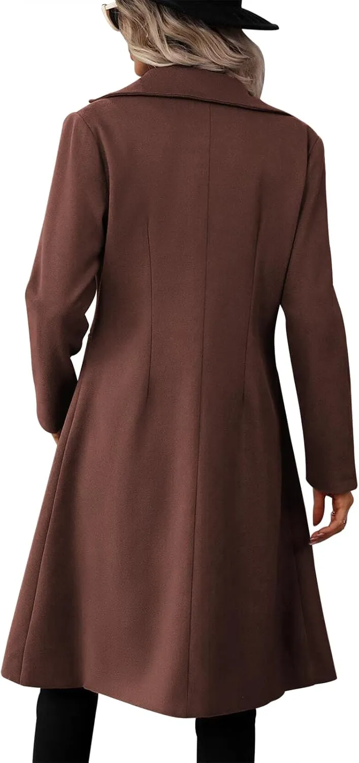 Danedvi Womens Long Double Breasted Coats Lapel Collar Pea Coat Winter Slim Fit Jackets Trench Coat Outwear