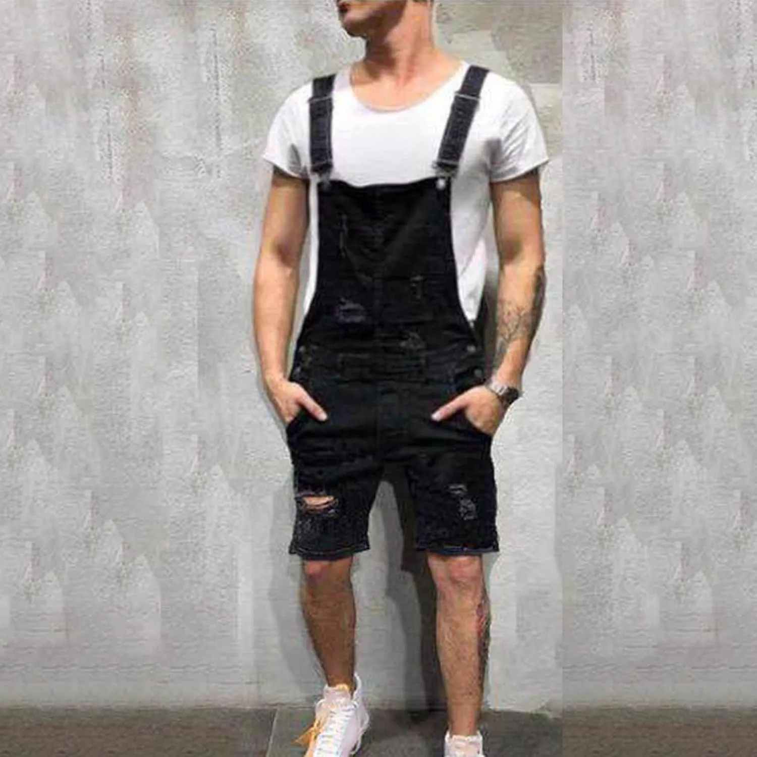 Denim Shorts for Man Summer Fall Loose Fit Cargo Overall Western Overalls Shortalls Shorts Catsuit Man 2025