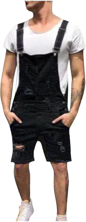 Denim Shorts for Man Summer Fall Loose Fit Cargo Overall Western Overalls Shortalls Shorts Catsuit Man 2025
