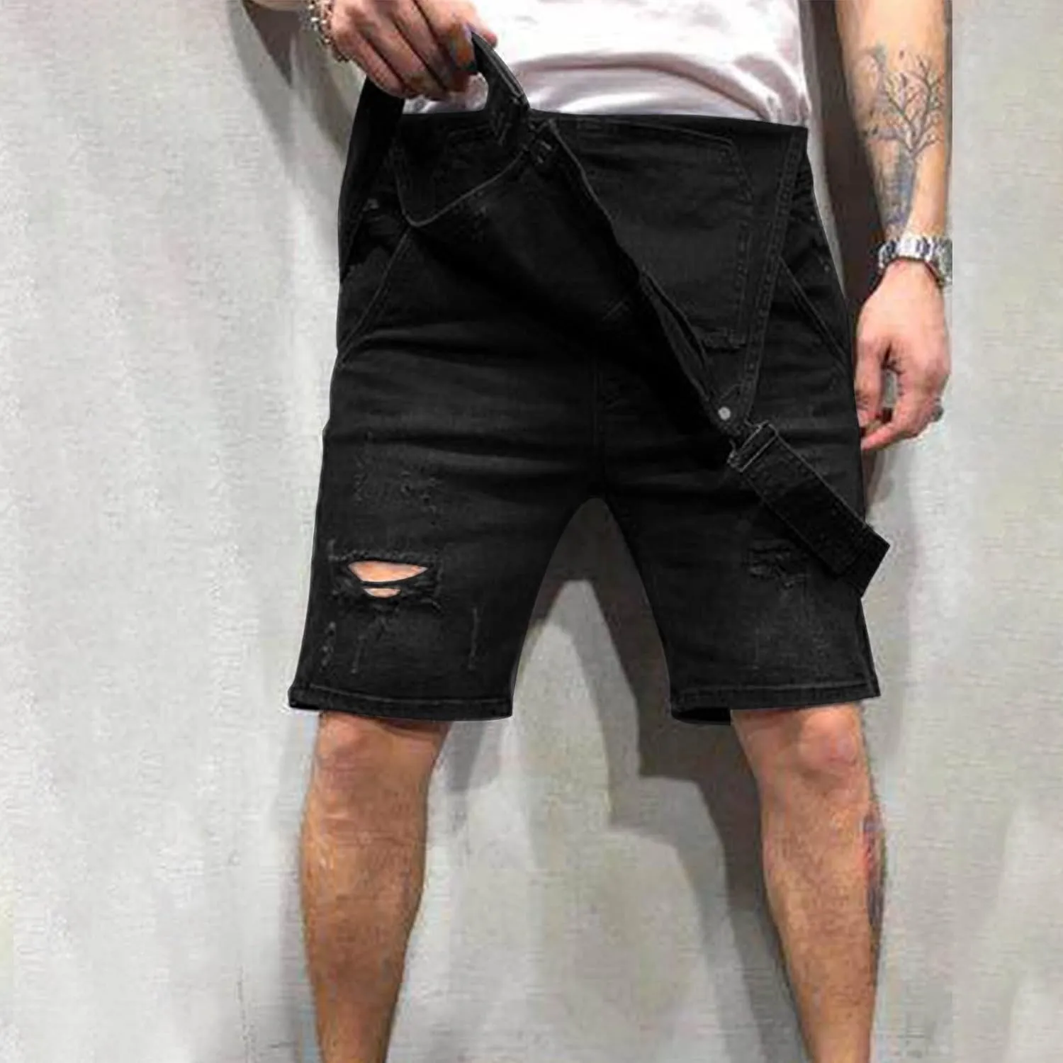 Denim Shorts for Man Summer Fall Loose Fit Cargo Overall Western Overalls Shortalls Shorts Catsuit Man 2025
