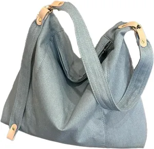 Denim tote canvas bag for women,Casual Lightweight Shoulder Bag,large-capacity Crossbody Hobo Bag,for Work Travel
