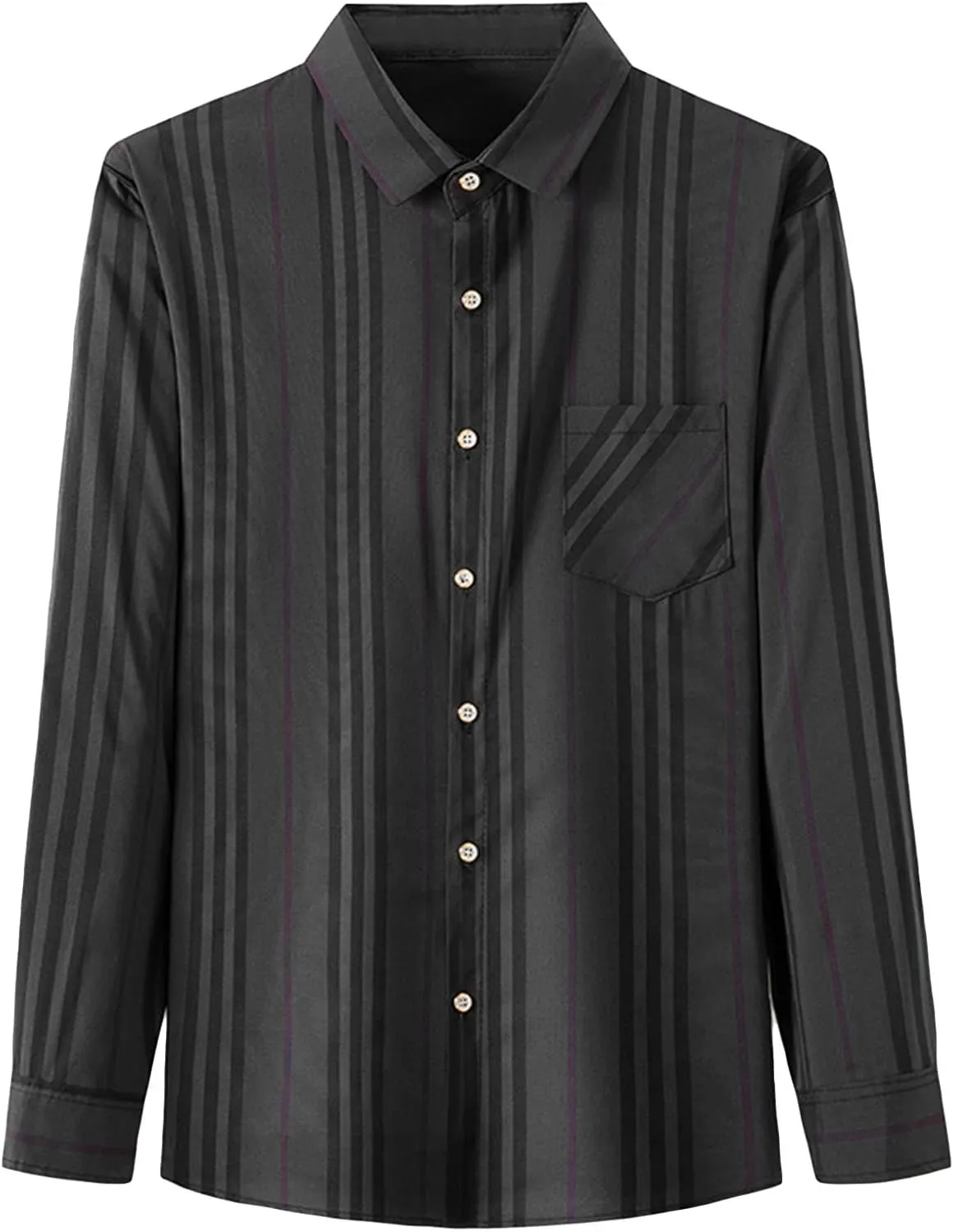 DGHM-JLMY Men Fashion Lapel Casual Long Sleeve Striped Shirt Button-Down Shirt Striped Dress Shirt Slim-Fit Stretch Shirt