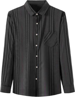 DGHM-JLMY Men Fashion Lapel Casual Long Sleeve Striped Shirt Button-Down Shirt Striped Dress Shirt Slim-Fit Stretch Shirt