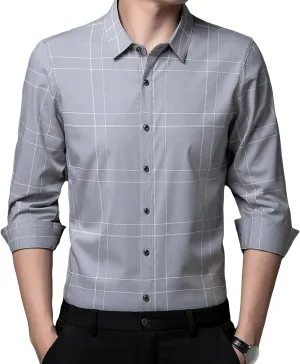 DGHM-JLMY Men's Fashion Business Casual Plaid Shirt Regular Fit Cotton Flannel Shirt Button Up Wrinkle-Free Plaid Shirts
