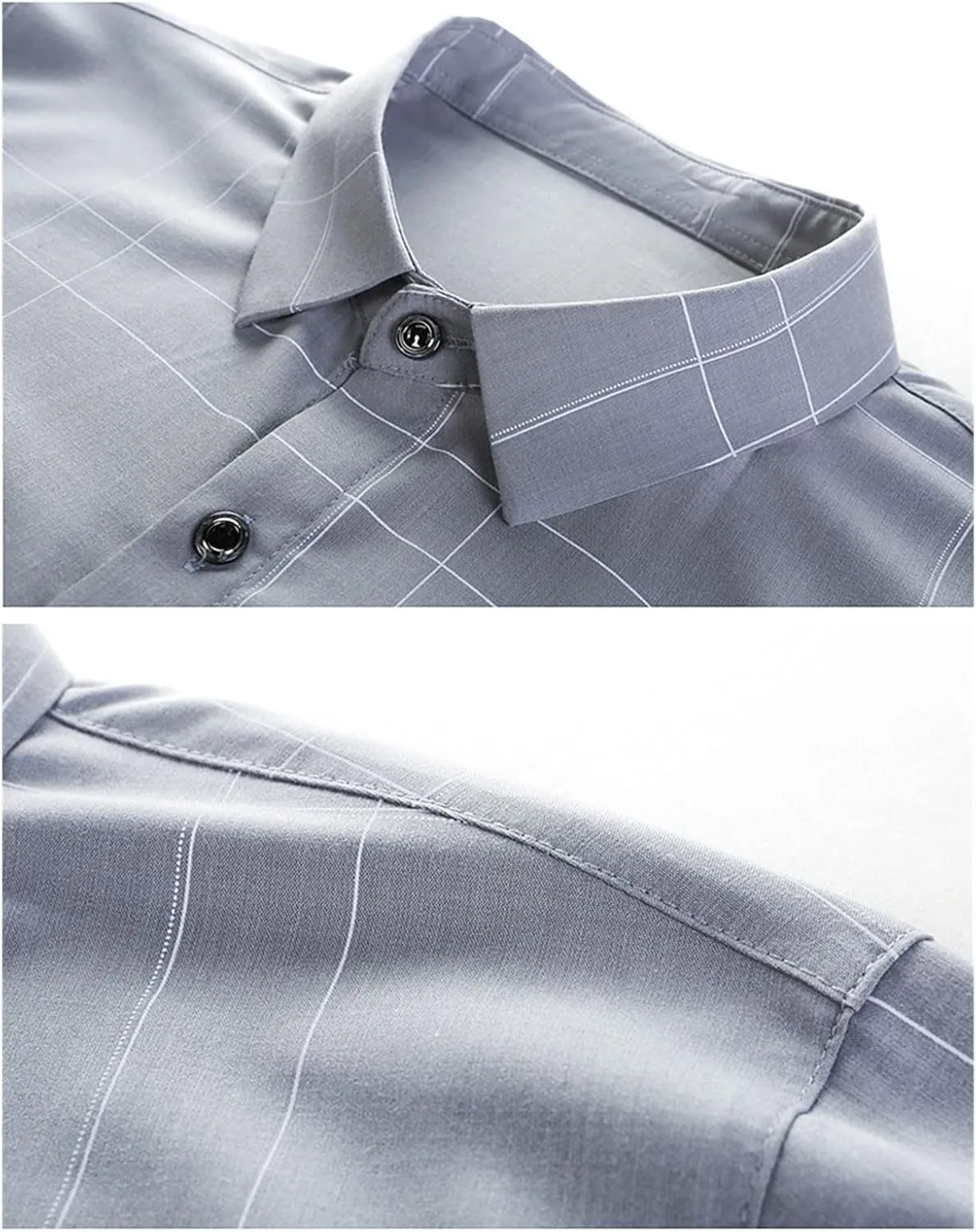 DGHM-JLMY Men's Fashion Business Casual Plaid Shirt Regular Fit Cotton Flannel Shirt Button Up Wrinkle-Free Plaid Shirts
